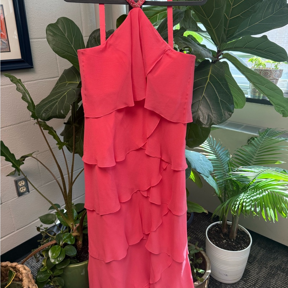 Coral Asymmetrical Ruffled Sundress